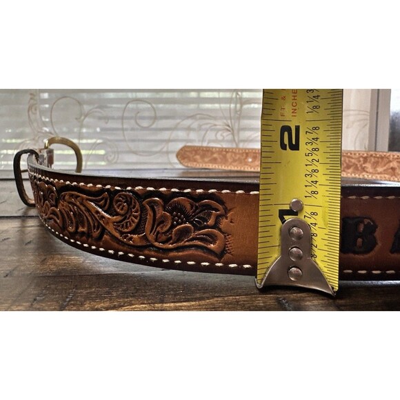 Vtg Wright Leather Hand Tool Western Name Belt Barbara Hippie Cowgirl Size 28 main image 3